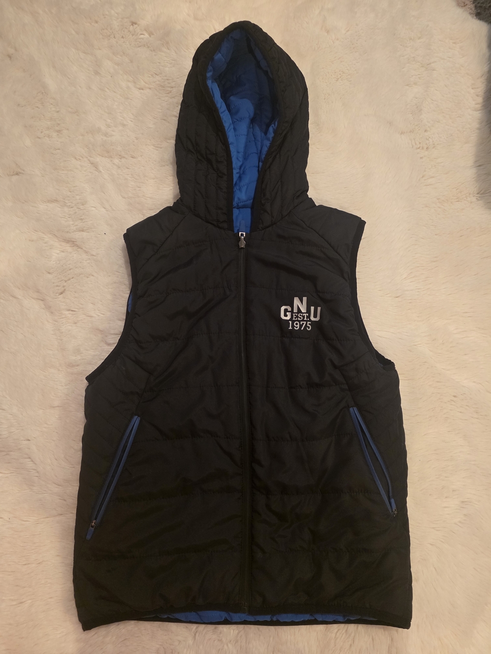 Zara Kids Black Hooded Puffer Vest with Blue Trim B2